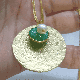 Big Hammered disc with emerald and pearl stone necklace, Handmade jewelry